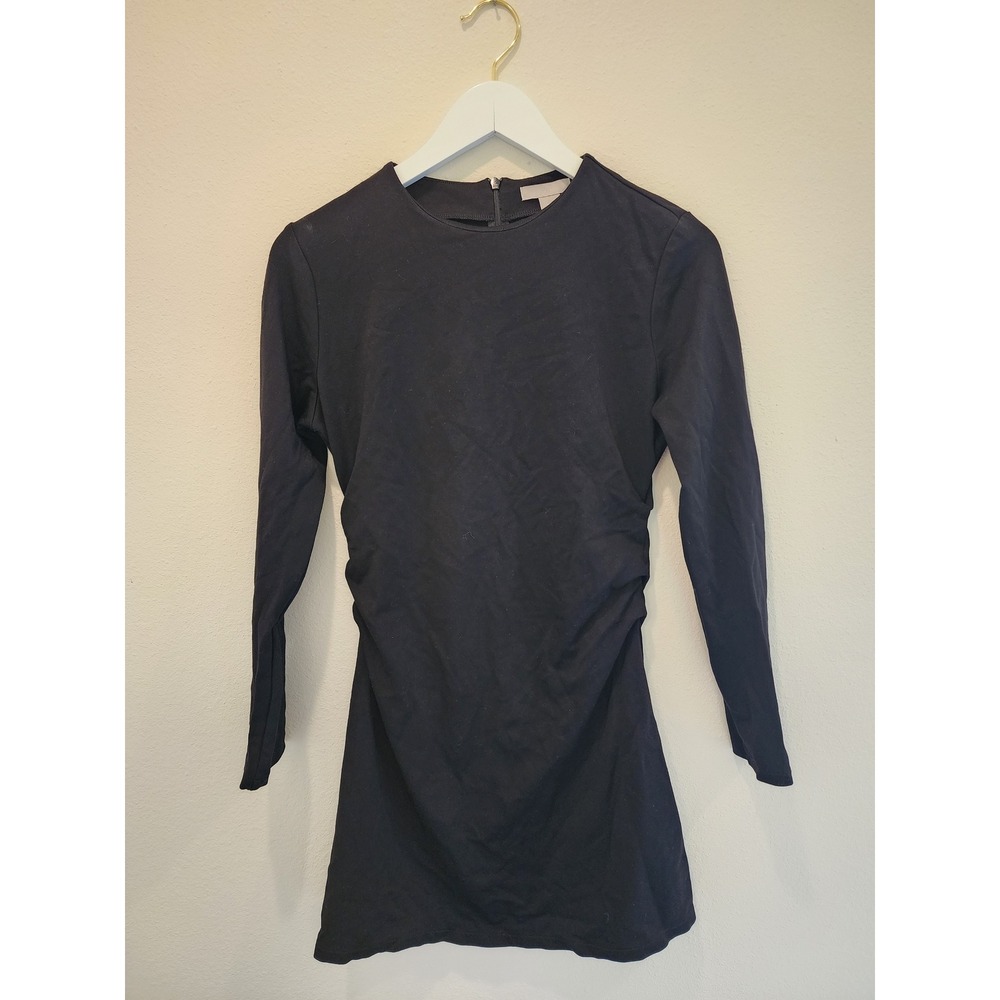 H&M Womens Black Ruched Long Sleeve Bodycon‎ Mini Dress Size M